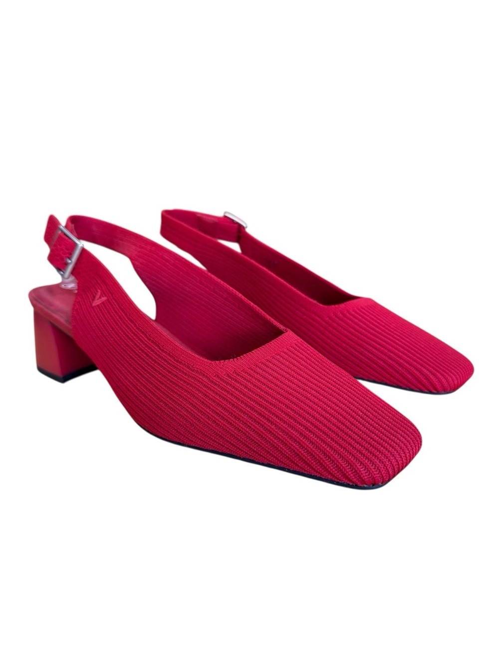 Vivaia Melody Slingback Square-Toe Block Heels Red Casual Knit EU41 New 9-9.5